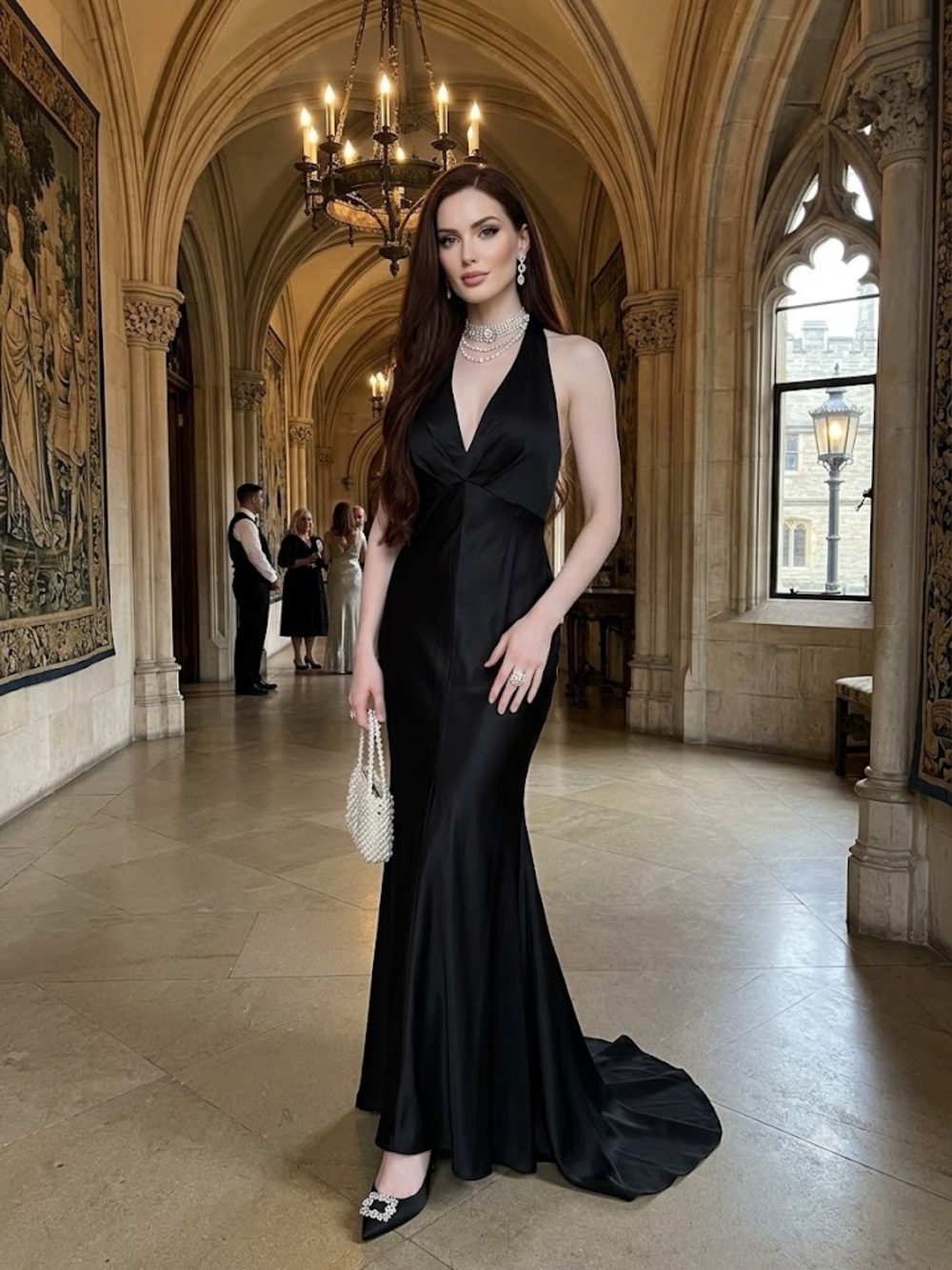 Donna Karan Elegant Black Tie Halter Evening Gown